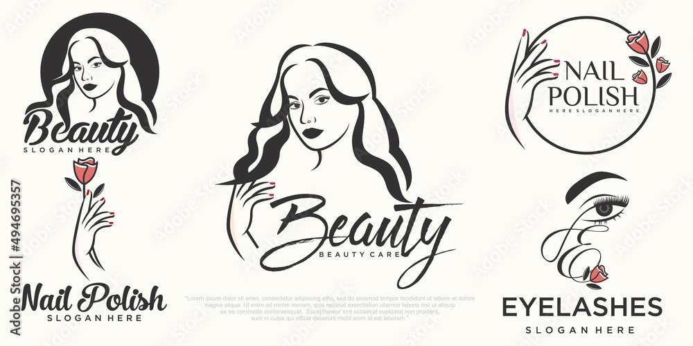 beauty eyelashes extension ,beauty women and nail icon set logo design