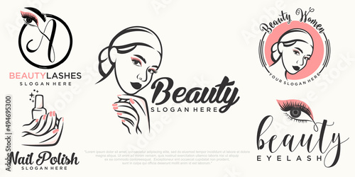 beauty eyelashes extension ,beauty women and nail icon set logo design
