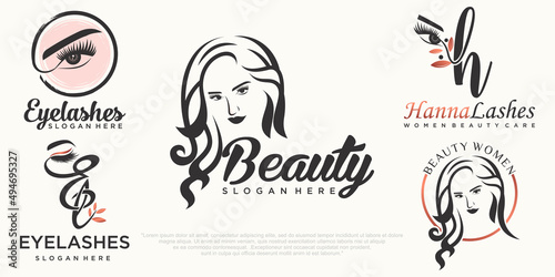 beauty eyelashes extension ,beauty women and nail icon set logo design