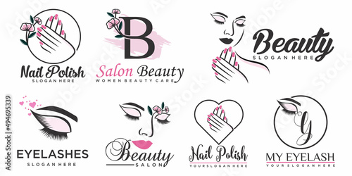 beauty eyelashes extension ,beauty women and nail icon set logo design