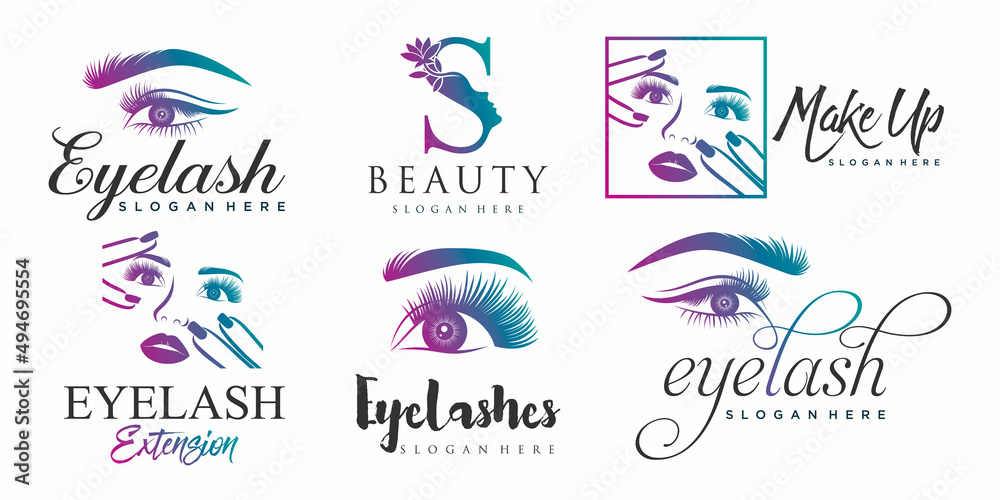 Luxury beauty eyelashes extension icon set logo design