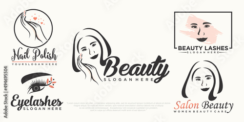 beauty women ,nails and eyelash extension icon set logo design