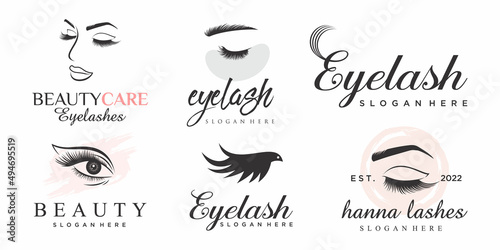 Luxury beauty eyelashes extension icon set logo design