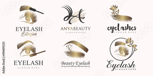 Luxury beauty eyelashes extension icon set logo design