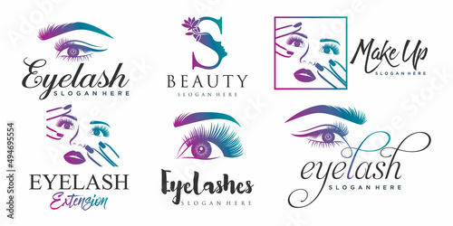 Luxury beauty eyelashes extension icon set logo design