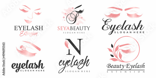 Luxury beauty eyelashes extension icon set logo design