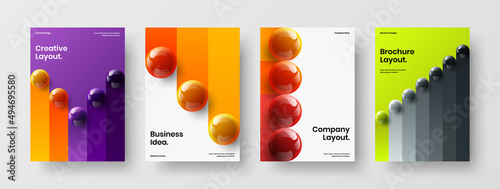 Multicolored realistic balls front page concept bundle. Bright placard vector design template set.