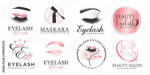 Luxury beauty eyelashes extension icon set logo design