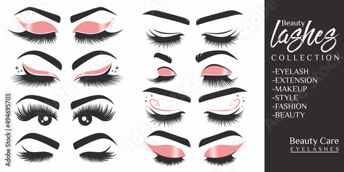 beauty eyelash icon set logo design
