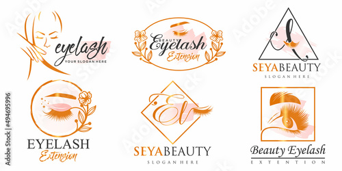 Luxury beauty eyelash icon set logo design © muh