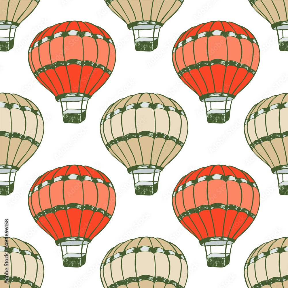Obraz premium Cartoon hot air balloons illustration vector seamless patter.