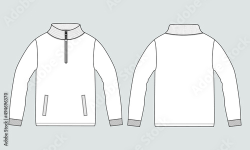 Long sleeve Short zipper and Stand Up Collar jacket sweatshirt overall technical fashion flat sketch vector illustration Mock up Template.