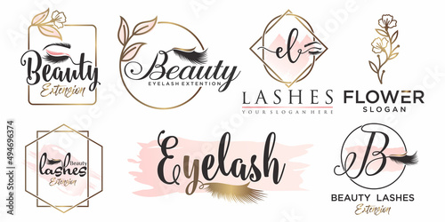 Luxury beauty eyelash icon set logo design