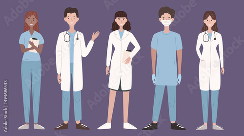 A team of young happy doctors vector stock illustration