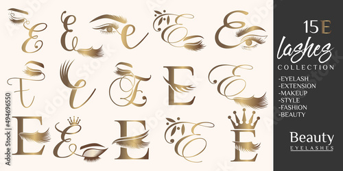 Eyelashes logo with letter E concept
