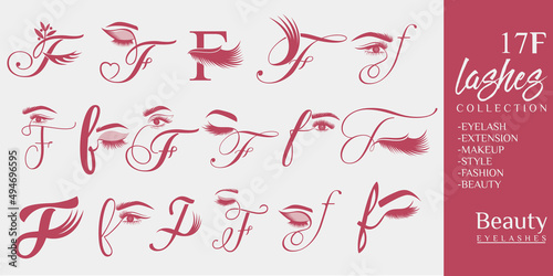 Eyelashes logo with letter F concept