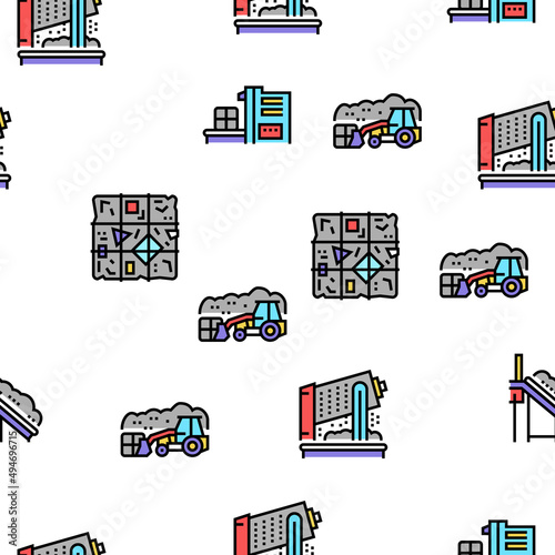 Factory Garbage Waste Vector Seamless Pattern Thin Line Illustration