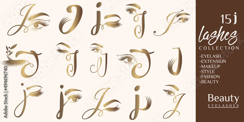 Eyelashes logo with letter J concept