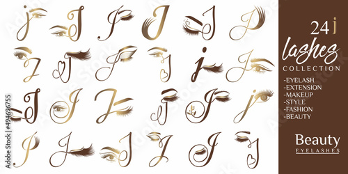 Eyelashes logo with letter J concept