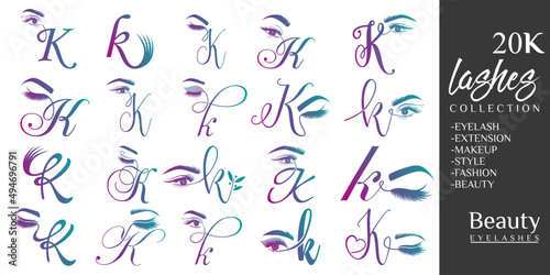 Eyelashes logo with letter K concept