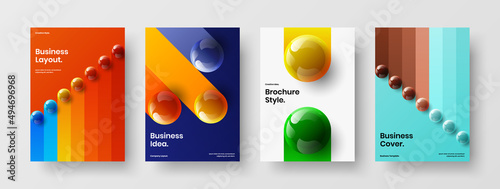 Isolated 3D balls booklet layout set. Trendy corporate brochure A4 design vector concept collection.