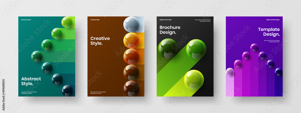 Bright realistic spheres banner illustration bundle. Geometric company identity design vector concept collection.