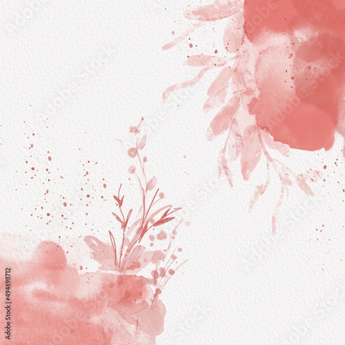 Pink Floral branches with splash painting background
