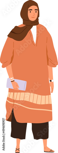 Muslim Woman in Hijab Cartoon Illustration