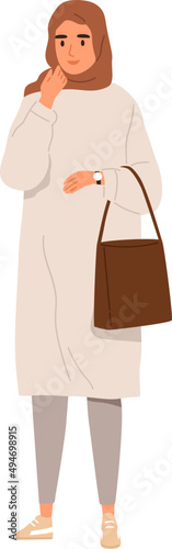 Modern Muslim Woman in Hijab Cartoon Illustration