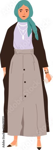 Muslim Woman Wearing Hijab Cartoon Illustration
