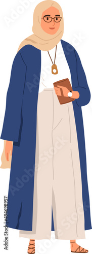 Modern Arab Muslim Woman in Hijab Cartoon Illustration
