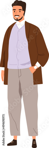 Muslim Arab Man in Modern Outfit Cartoon Illustration