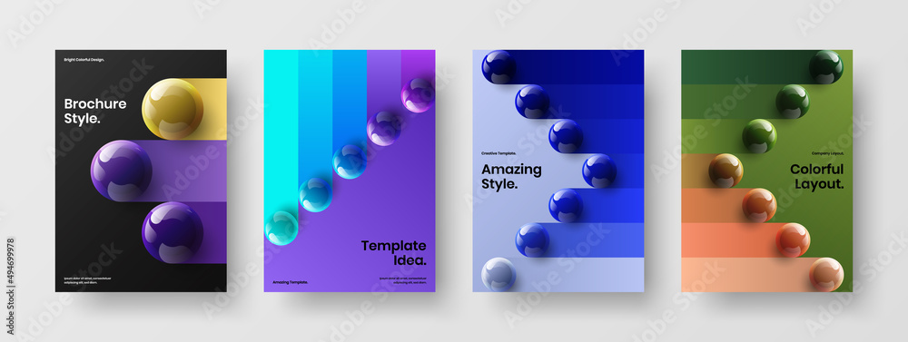 Isolated 3D balls poster concept composition. Premium catalog cover A4 design vector template collection.
