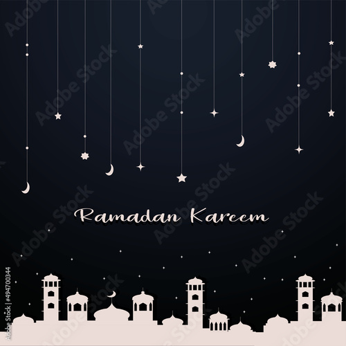 Ramadan Kareem banner  vector  illustration with stars and moon decoration and mosque 