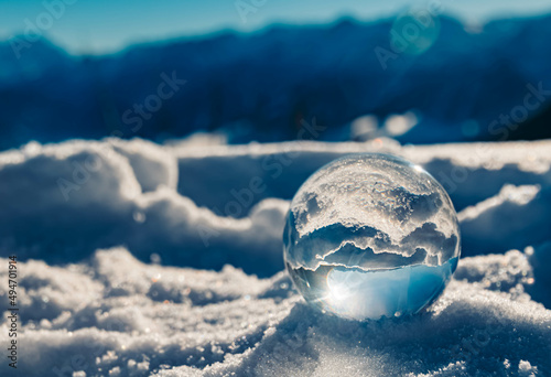 Photography Crystal ball alpine winter landscape shot at the famous Rossfeld panorama road n