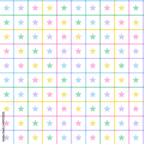 Rainbow Pastel Star Space Shine Sparkle Sky Scott Plaid Tartan Checkered Line Gingham Pattern Square Background Vector Cartoon Illustration Tablecloth, Picnic mat wrap paper, Mat, Fabric, Textile