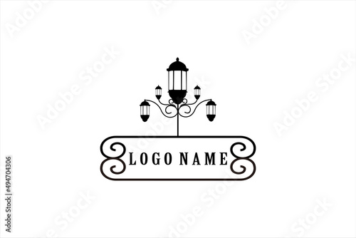 Lantern Post, Classic Street Lamp Restaurant Vintage Logo design vector