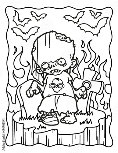 Zombie. Coloring book for children. Coloring book for adults. Halloween. Coloring book for Halloween. Cute horror movies.