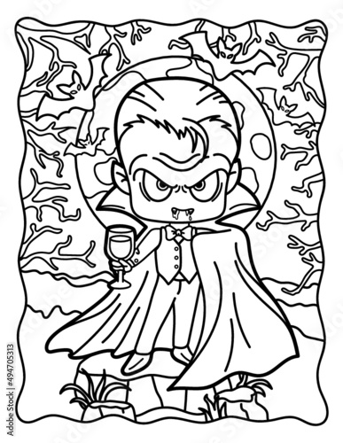 Vampire. Count Dracula. Coloring book for Halloween. Coloring book for children and adults. Spooky coloring. Halloween.