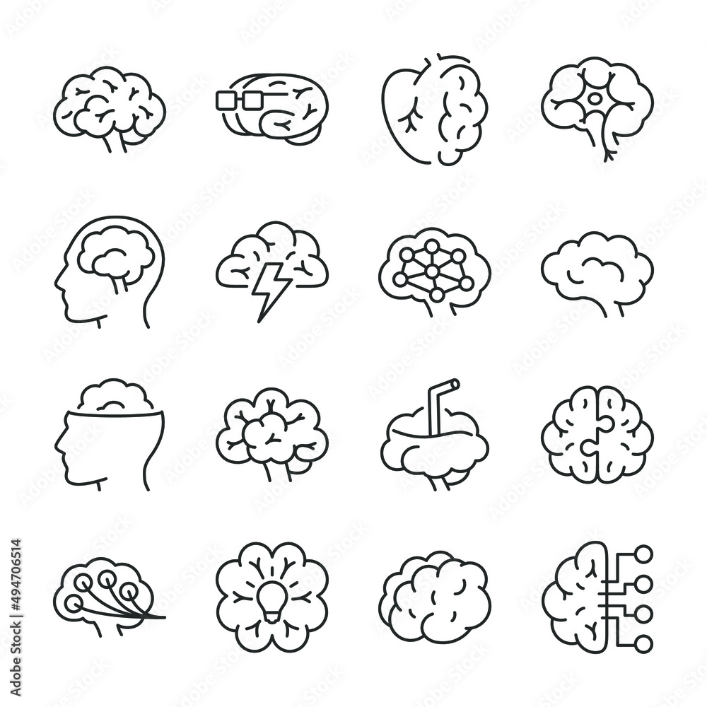 Obraz premium Brain icons set. Brainstorm, icon collection. Line with editable stroke