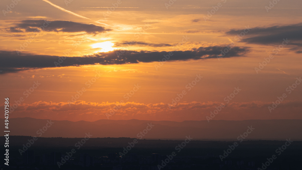 Sunset over the Freiburger skyline from the 