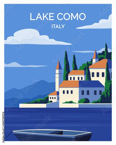 Lake como Italy Vector Illustration background landscape. suitable for, poster, postcard, art print. card.