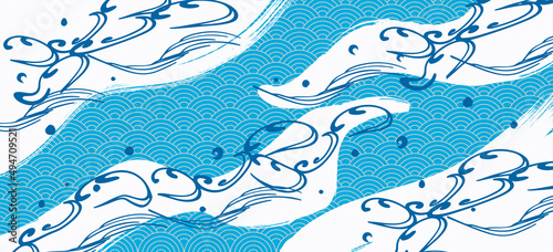 波柄　和風　背景イラスト