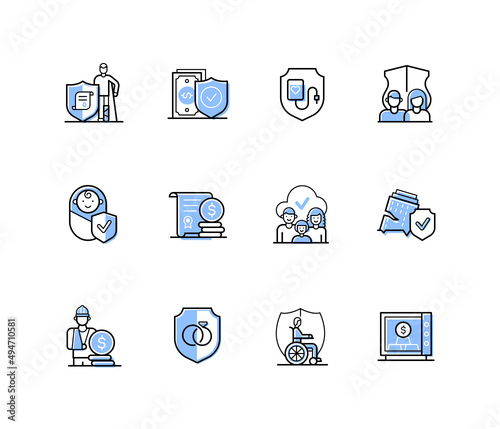 Insurance case - modern line design style icons set
