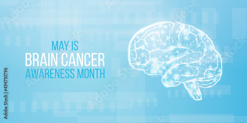Brain cancer awareness month concept. Banner with low poly brain. Vector illustration