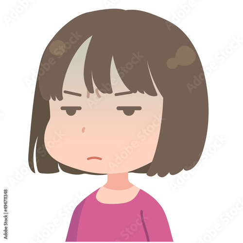 半目でにらむ若い女性のイラスト
