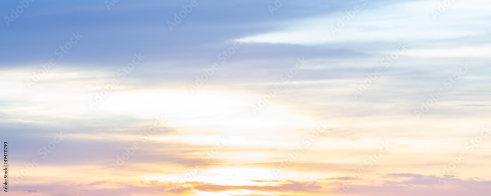 
sky panorama Natural colors Evening sky Shine new day for Heaven, The light from heaven from the sky is mystery, In the twilight golden atmosphere, Modern sheet structure design, New Banner Web 2023