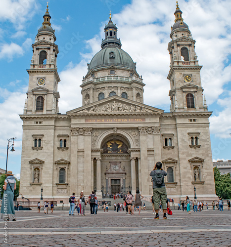 Tourists visit St. Stephen's basilica, Budapest, Hungary.