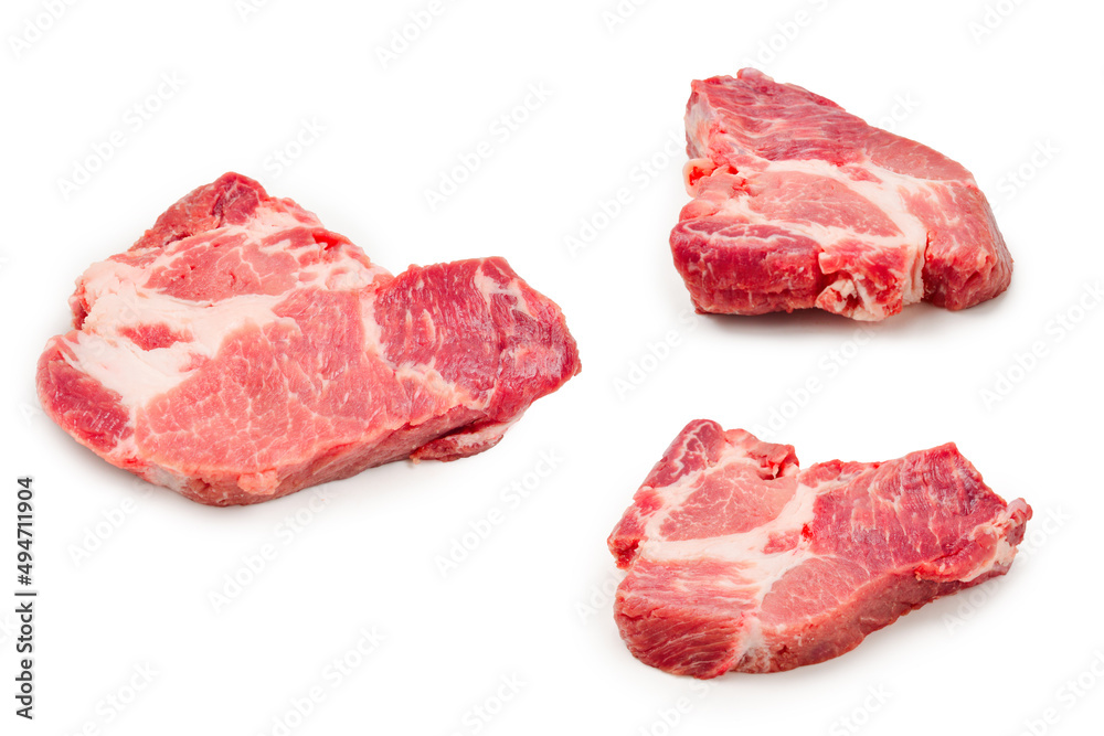 Raw pork isolated on white background.