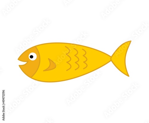 A cute yellow fish swimming in its environment on a white background 